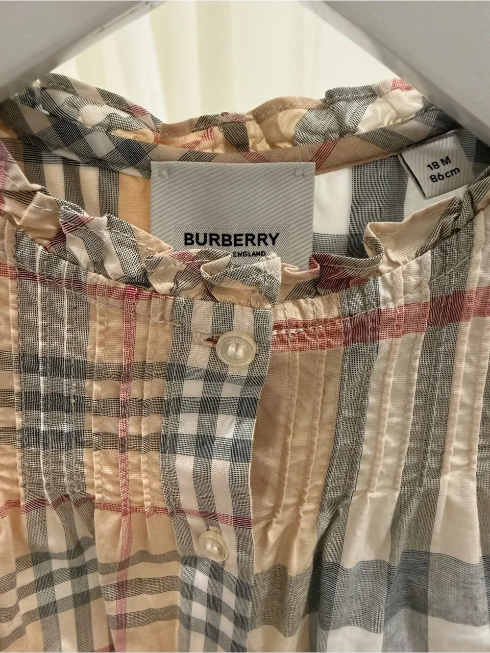 Burberry Beige Plaid Girls Button-Front Dress